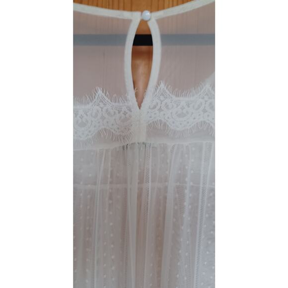 Cato Sheer Mesh Lacy Blouse Women's Large Cream Color Tiered Sleeves Boho Fairy - Picture 6 of 8